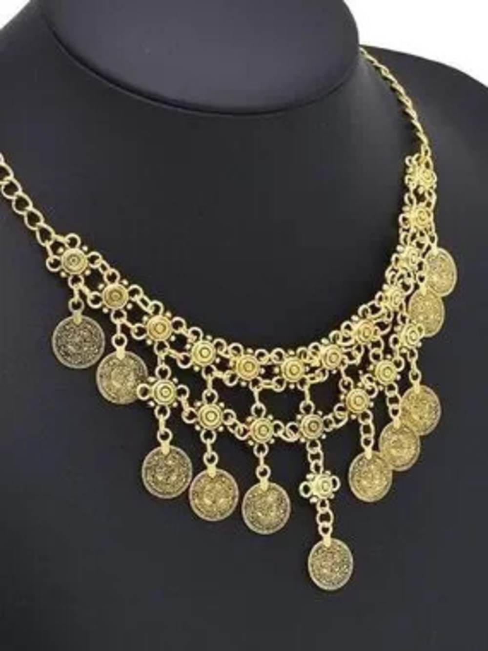 Anthropologie Gold Medallion Fringe Necklace